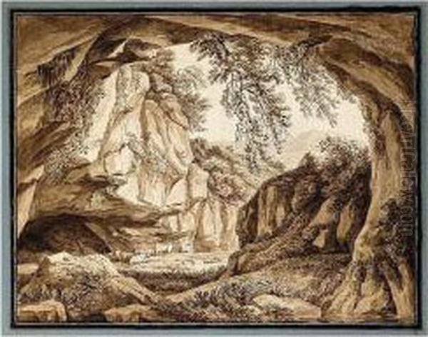 A View Of The Zingheri Cave At Vicovaro Oil Painting by Rene-Louis-Maurice Beguyer De Chancourtois