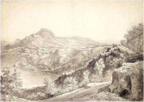 View Of Lake Albano Oil Painting by Rene-Louis-Maurice Beguyer De Chancourtois