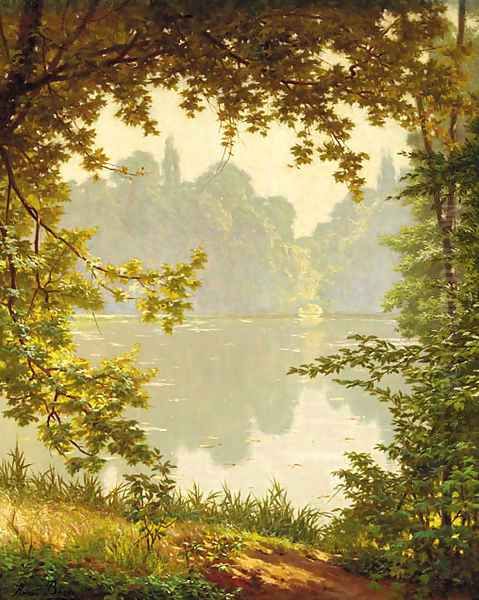 Looking out onto a lake on a summer day Oil Painting by Henri Biva