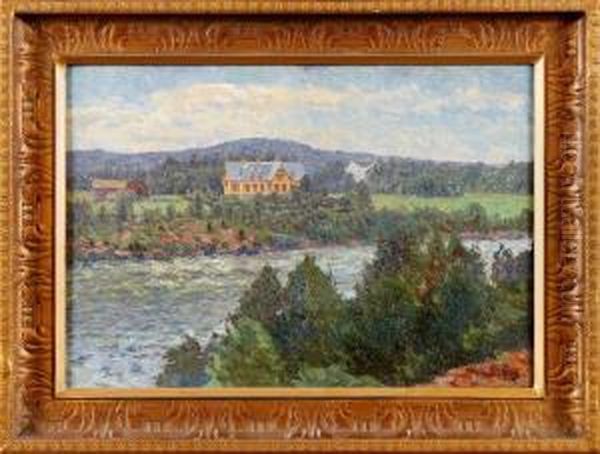 Villa Vid Vatten Oil Painting by Wilhelm Behm