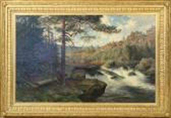 Landskap Med Fors Oil Painting by Wilhelm Behm