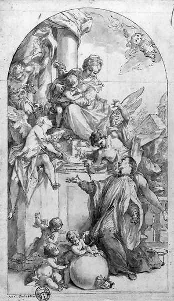 The Madonna and Child with Saint Luigi Gonzaga and angels Oil Painting by Antonio Balestra