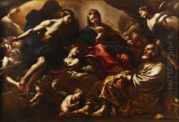 Aparicion De Cristo Y La Virgen A San Martin Papa En La Prision Oil Painting by Giovan Battista Beinaschi