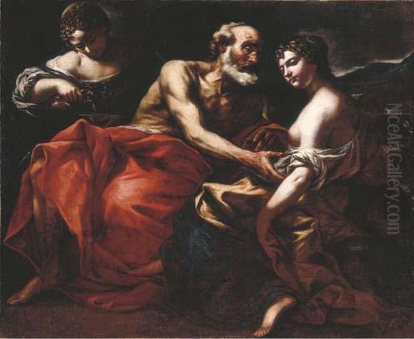 Lot And His Daughters Oil Painting by Giovan Battista Beinaschi