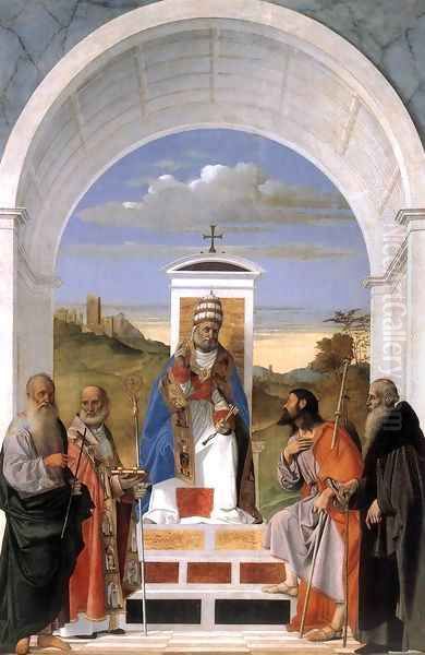 St Peter Enthroned and Four Saints Oil Painting by Marco Basaiti