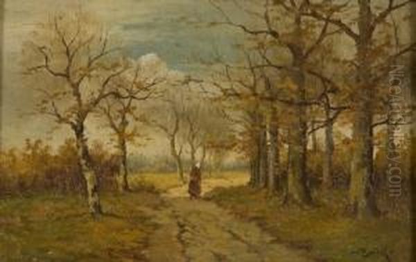 Bauersfrau Auf Einem Waldweg Oil Painting by Fritz Beinke