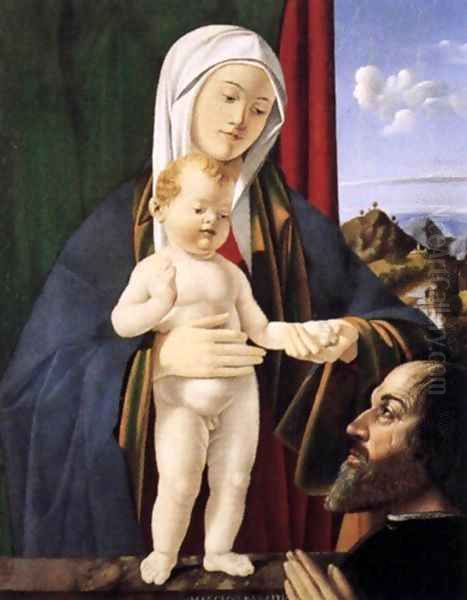 Madonna and Child with a Donor Oil Painting by Marco Basaiti