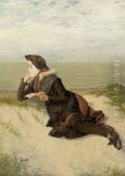 Girl Reading On The Dunes Oil Painting by Fritz Beinke