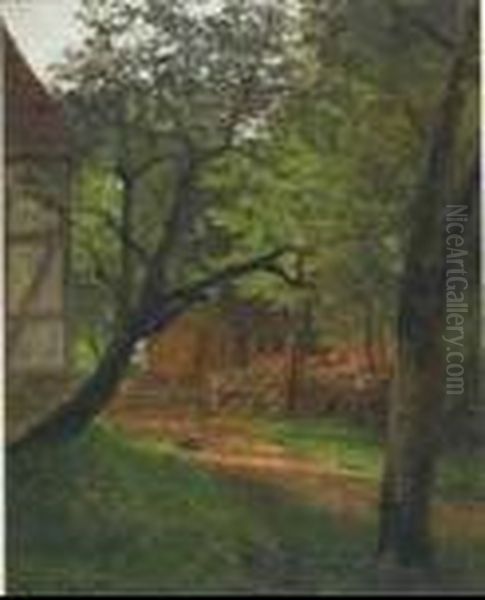 Hay Barn At Kleinenbremen,westfalica Oil Painting by Fritz Beinke