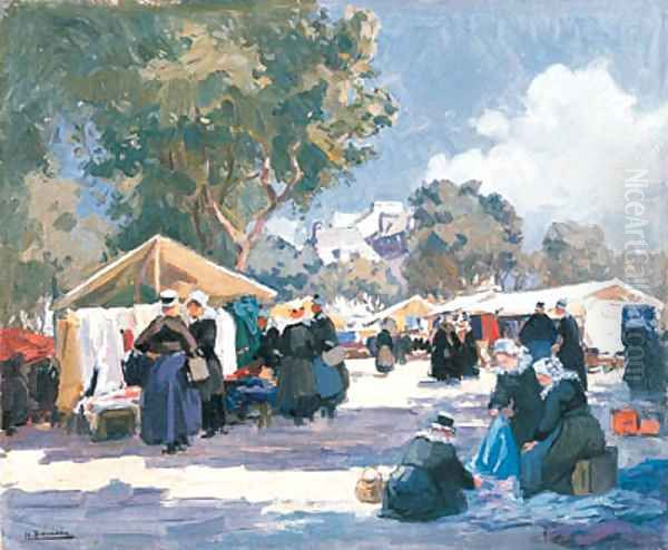 Market Day, Concarneau Oil Painting by Henri Alphonse Barnoin