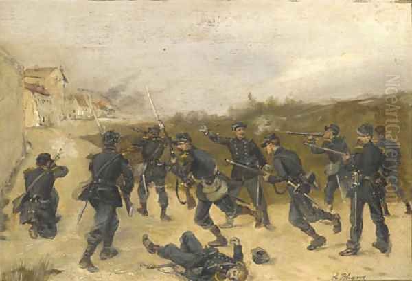 French soldiers storming a town Oil Painting by Albert Bligny