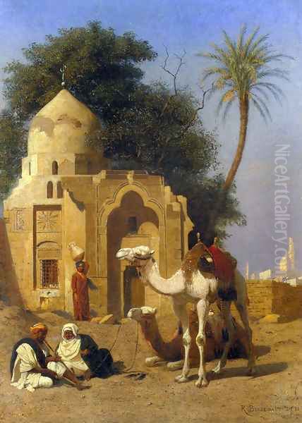 A Rest Outside the Mosque Oil Painting by Rudolf Christian Eugen Bendemann