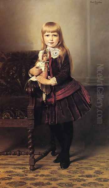 Portrait of a Young Girl Holding a Doll Oil Painting by Emil Brack