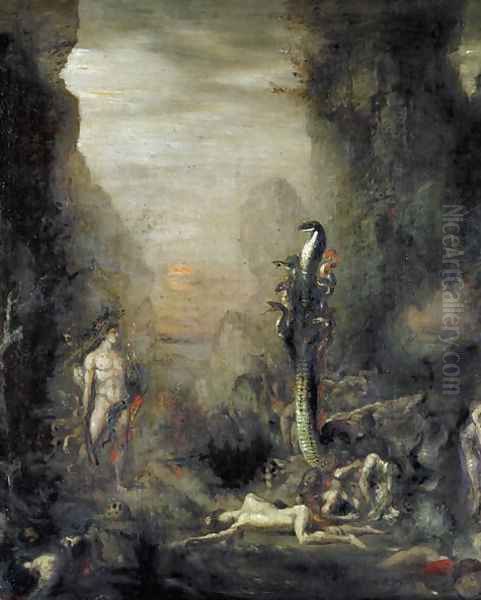 Hercules and the Lernaean Hydra, after Gustave Moreau, c.1876 Oil Painting by Narcisse Berchere