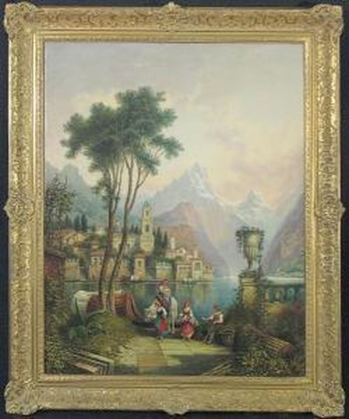 Peasants By Lake Orta Oil Painting by Giovanni Bellini