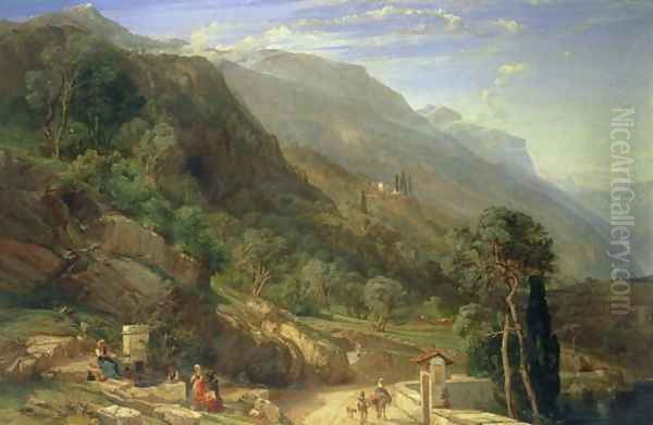 Olive Groves at Varenna, Lake Como, Italy 1861 Oil Painting by Frederick Lee Bridell