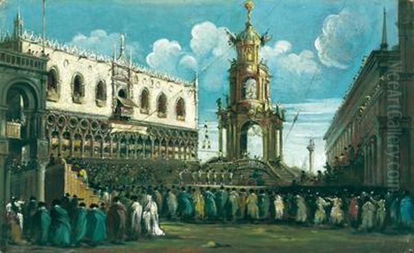 La Festa Del Giovedi Grasso Alla Piazzetta A Venezia Oil Painting by Gabriele Bella