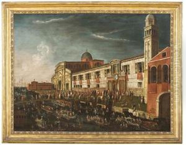 Festeggiamento Religioso Presso 
Il Palazzo Della Chiesa Di San Pietro Di Castello A Venezia Oil Painting by Gabriele Bella