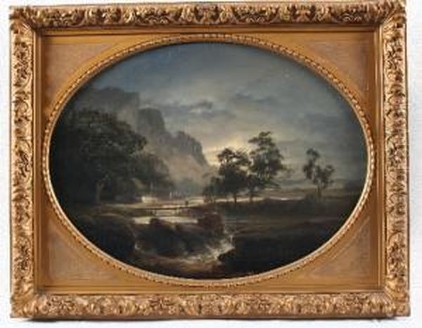 Paysage Au Clair De La Lune Oil Painting by Joseph-Louis Hippolyte Bellange