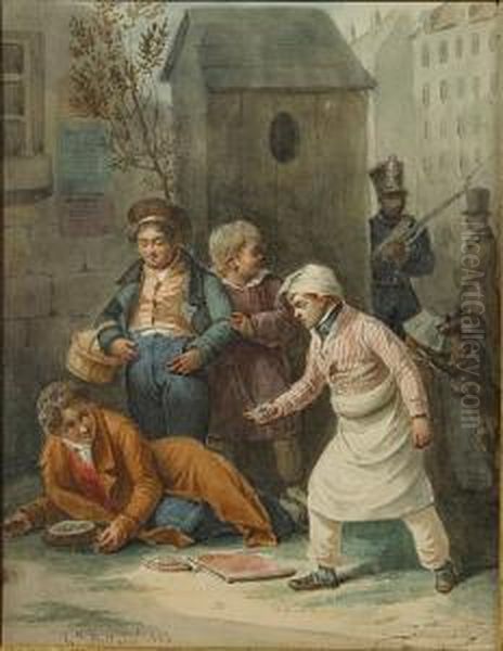 Le Jeux De Billes Oil Painting by Joseph-Louis Hippolyte Bellange