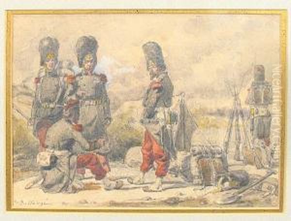 Soldiers At An Encampment Oil Painting by Joseph-Louis Hippolyte Bellange