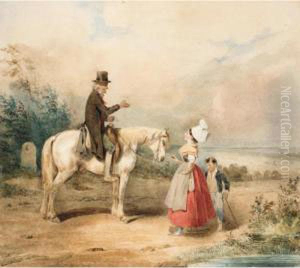 Wayside Conversation Oil Painting by Joseph-Louis Hippolyte Bellange