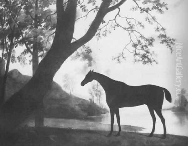 Lord Cleremont's racehorse 'Imperator' in a wooded river landscape 1780 Oil Painting by John Best