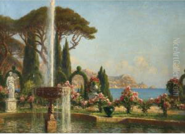 Classical Garden On The Mediterranean Coast Oil Painting by Paul Bellanger-Adhemar