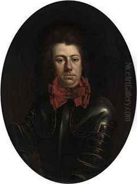 Portrait Of A Gentleman, Half-length, In Armour And Red Scarf Oil Painting by Alexis Simon Belle