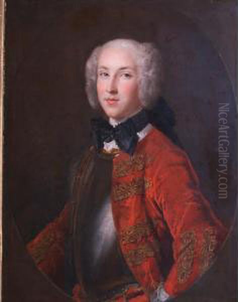 Portrait Of A Scottish Jacobite Officer Wearing A Cuirasse And A Red Coat Oil Painting by Alexis Simon Belle