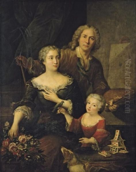 Portrait D'un Artiste Avec Sa Famille Oil Painting by Alexis Simon Belle