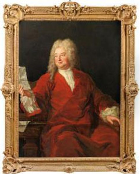 Portrait D'homme Assis En Manteau Rouge Tenant Une Lettre Oil Painting by Alexis Simon Belle