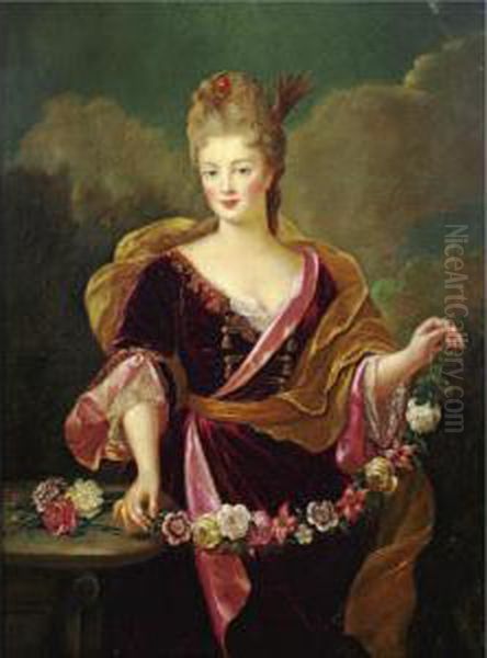 Portrait Of A Woman, Said To Be Adrienne Lecouvreur Oil Painting by Alexis Simon Belle