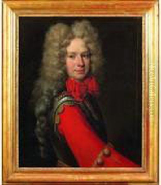 Portrait D'homme Au Noeud Rouge Oil Painting by Alexis Simon Belle