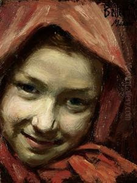 Bambina Col Cappuccio Rosso Oil Painting by Gaetano Bellei