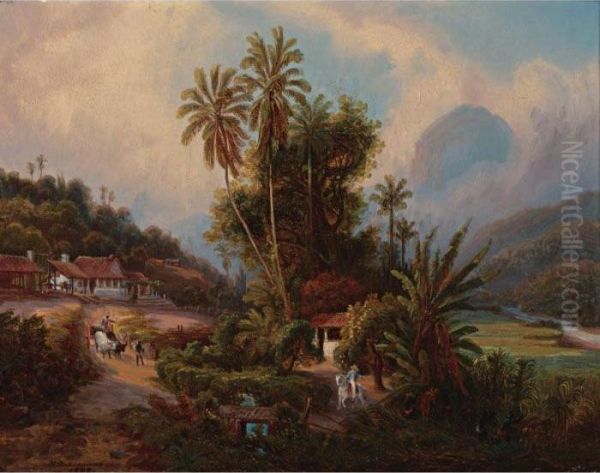 Hacienda Azucarera De San Esteban, Cerca De Puerto Cabello Oil Painting by Ferdinand Konrad Bellermann