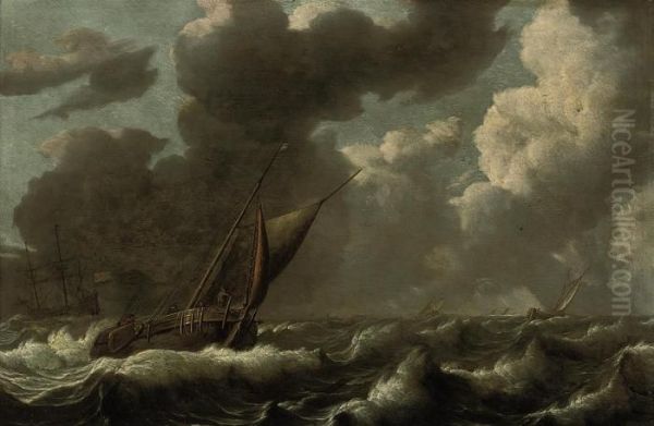 Dutch Shipping In Choppy Waters Oil Painting by Jacob Adriaensz. Bellevois