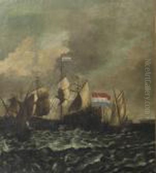 A Naval Battle Oil Painting by Jacob Adriaensz. Bellevois