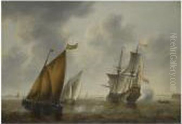 Shipping In A Breeze Off The Dutch Coast Oil Painting by Jacob Adriaensz. Bellevois