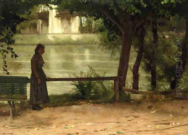 On the Banks of the Oise Oil Painting by Dennis Miller Bunker