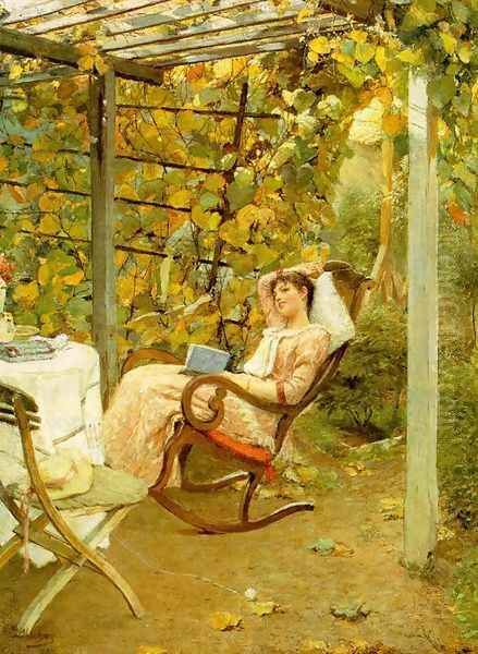 In the Pergola 1892 Oil Painting by Oscar Bluhm