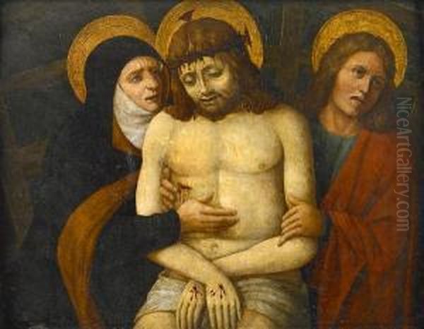 The Dead Christ Supported By Mary And Saint John The Evangelist Oil Painting by Giovanni Bellini