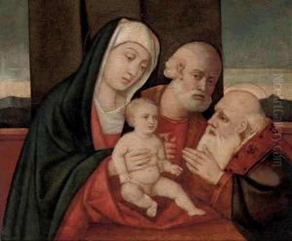 The Holy Family With A Male Saint Oil Painting by Giovanni Bellini