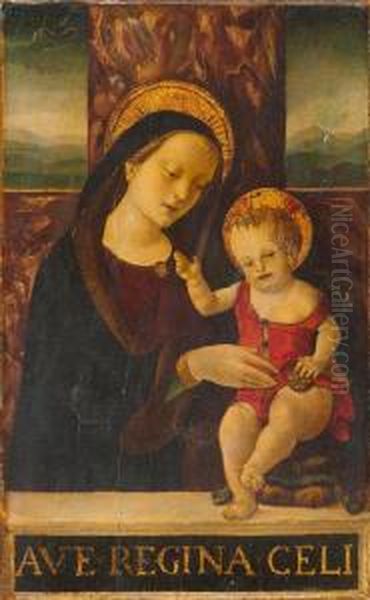 The Madonna Enthroned With The Infant Jesus Before A Landscape. Oil Painting by Giovanni Bellini