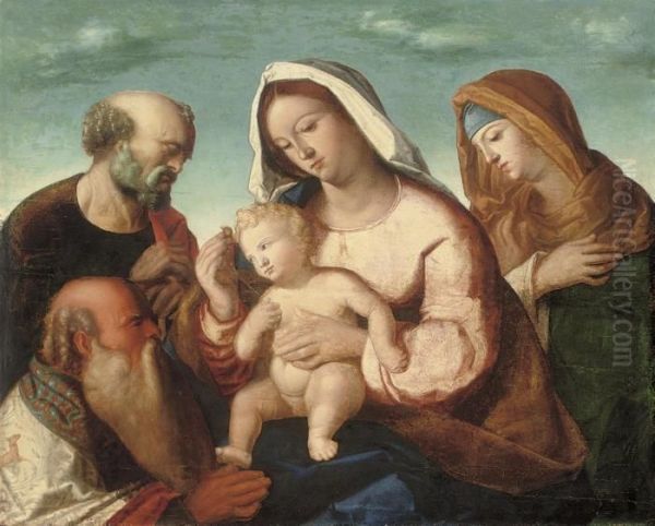 The Holy Family With Saint Anne And Saint Joachim Oil Painting by Giovanni Bellini