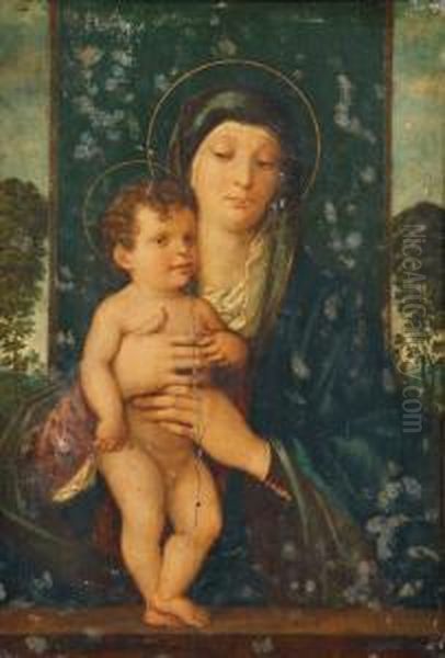 The Madonna And Child Enthroned In A Landscape Oil Painting by Giovanni Bellini