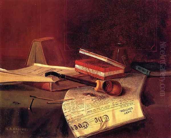 Still Life with Pipe, Tobacco and Matches Oil Painting by Nicholas Alden Brooks