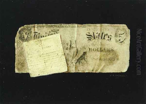 Five Dollar Bill and Clipping Oil Painting by Nicholas Alden Brooks