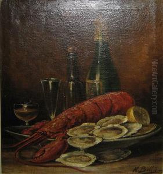 Stilleven Met Kreeft En Oesters Oil Painting by Hubert Bellis