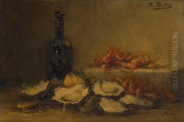 Nature Morte Aux Huitres Etcrevettes Oil Painting by Hubert Bellis